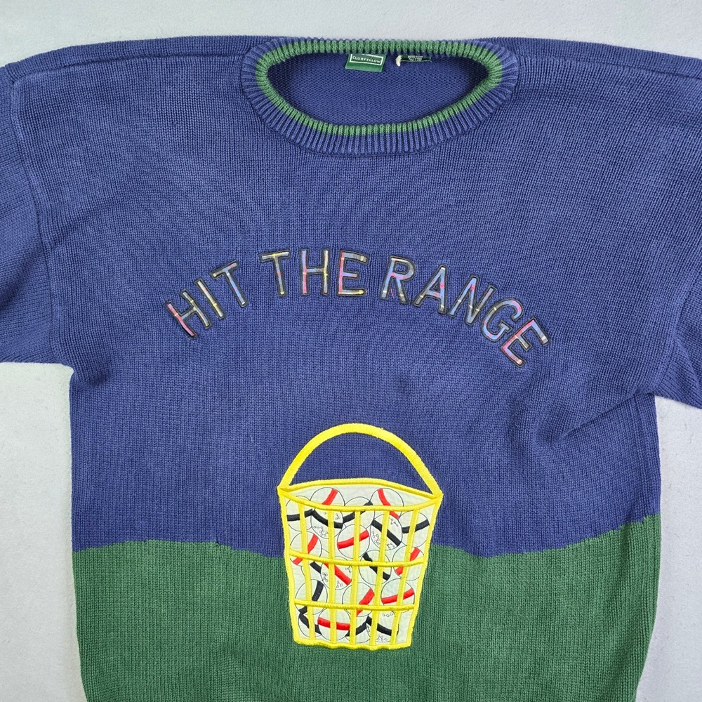 Vintage Clubfellow Golf Sweater Mens XLT Blue Green Hit The Driving Range Knit - Picture 3 of 9